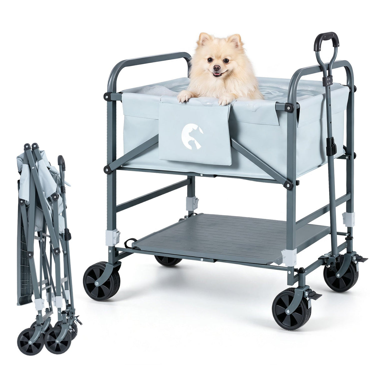 Foldable Dog Bath Cart by DirectDeals with adjustable height, 4 wheels, light blue tub on Tampa Home & Garden Store