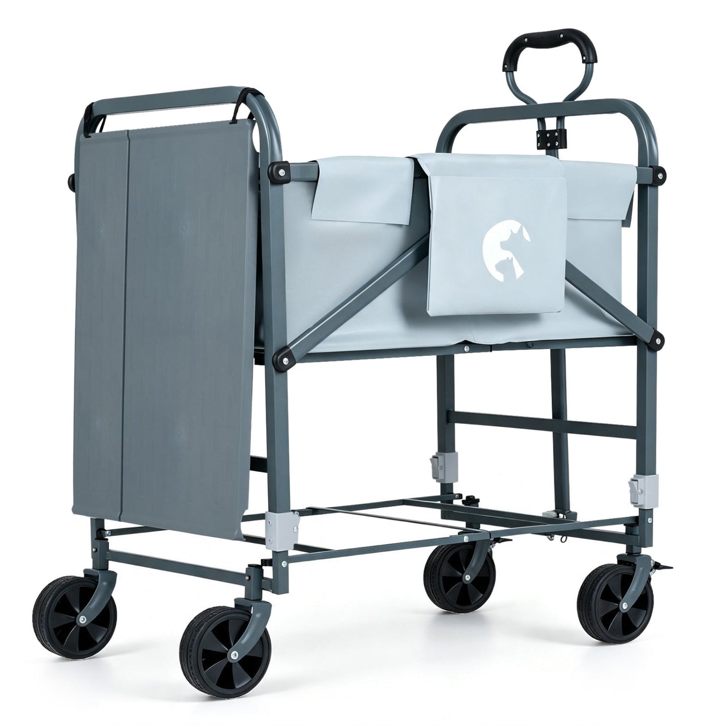 Foldable Dog Bath Cart with adjustable height and four wheels, gray frame, light blue fabric on Tampa Home & Garden Store