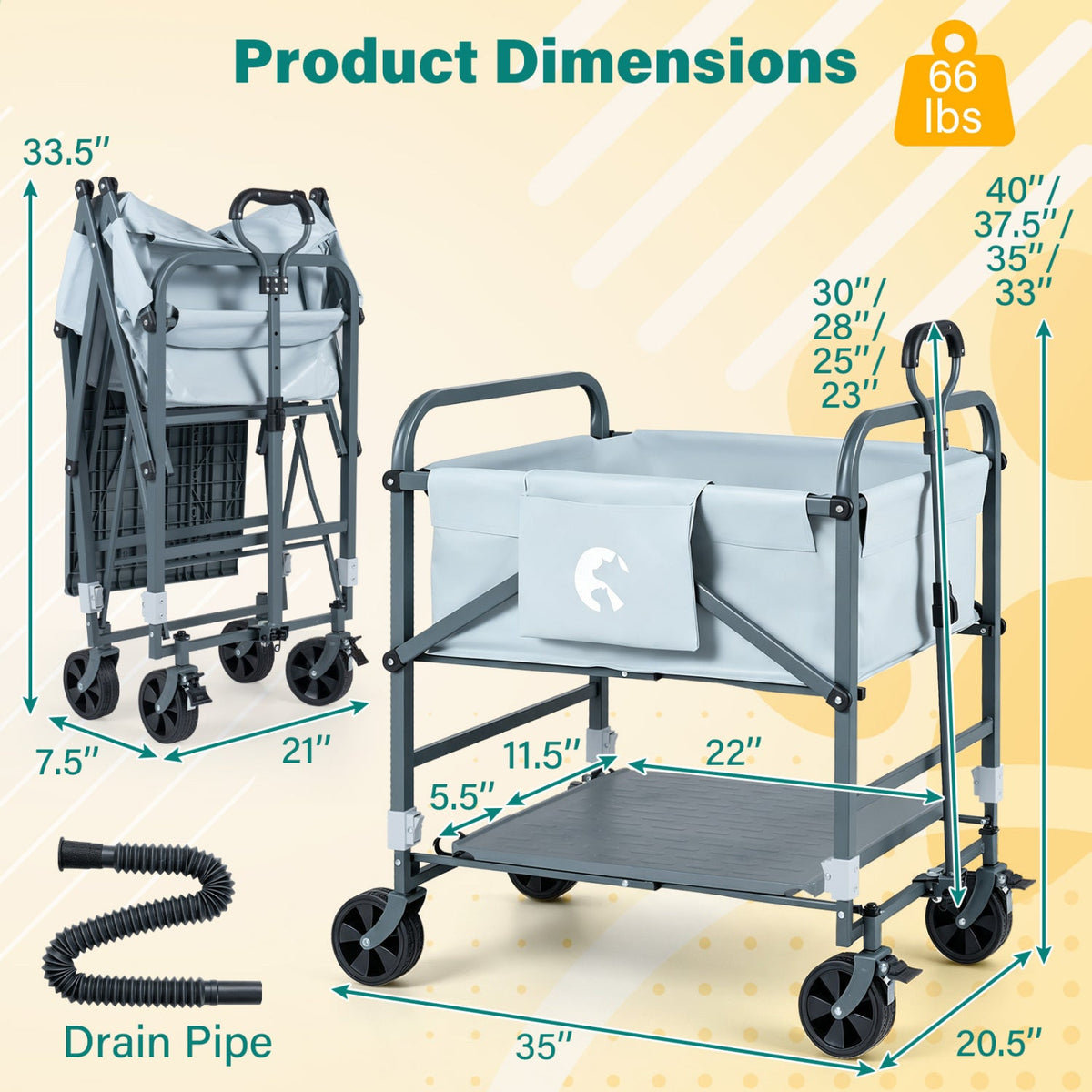 Foldable Dog Bath Cart DirectDeals, adjustable height, 4 wheels gray frame with light blue tub on Tampa Home & Garden Store