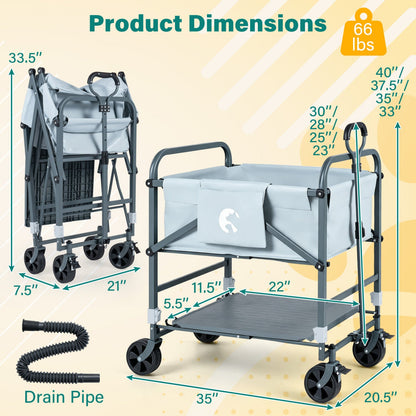 Foldable Dog Bath Cart DirectDeals, adjustable height, 4 wheels gray frame with light blue tub on Tampa Home & Garden Store