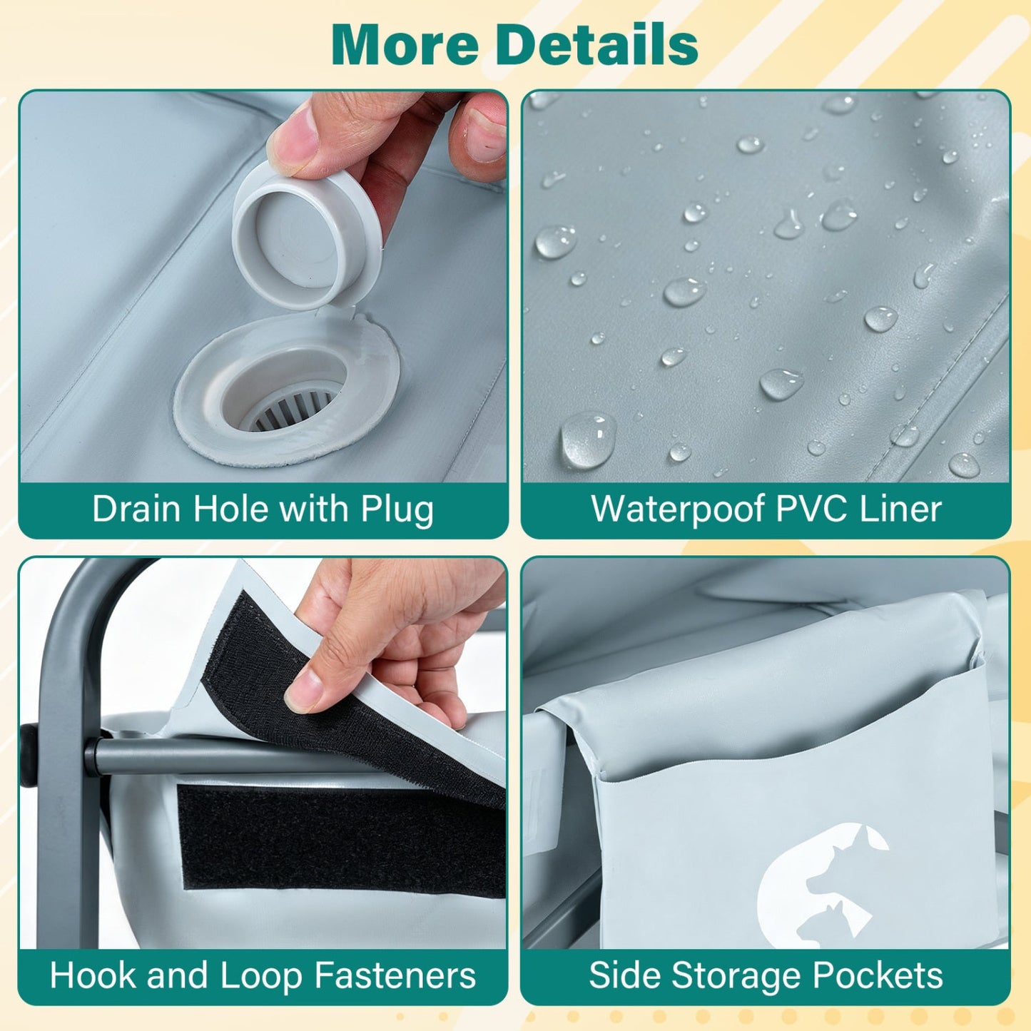 Foldable Dog Bath Cart by DirectDeals with adjustable height and 4 wheels; drain plug, PVC liner on Tampa Home & Garden Store