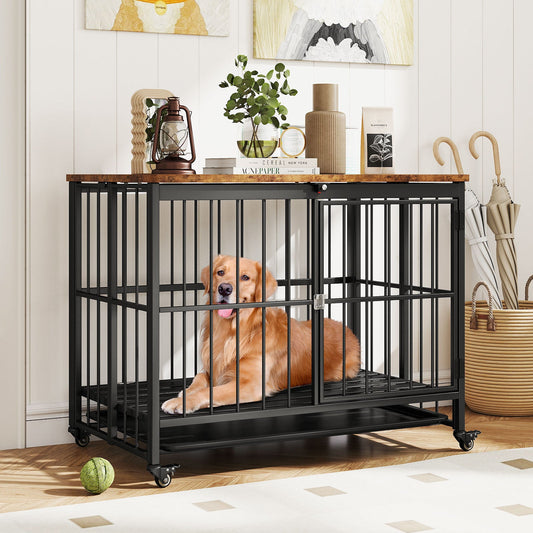 Foldable Dog Crate Furniture with Removable Tray and Lockable Door - Tampa Home & Garden Store