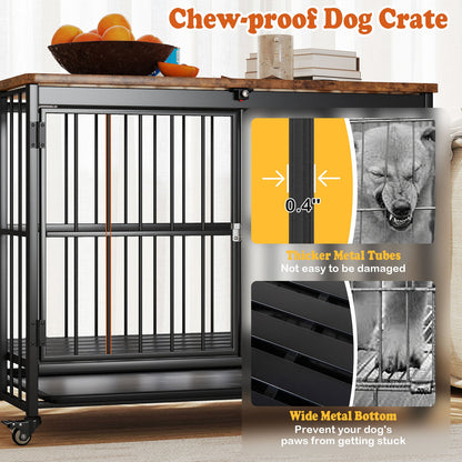 Foldable Dog Crate Furniture with Removable Tray and Lockable Door
