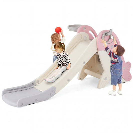 Foldable Baby Slide Climber Playset with Basketball Hoop DirectDeals pink plastic for toddlers on Tampa Home & Garden Store