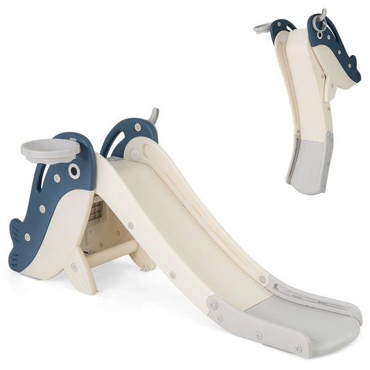 Foldable Freestanding Baby Slide Climber Playset with Basketball Hoop for Kids-Blue - Tampa Home & Garden Store