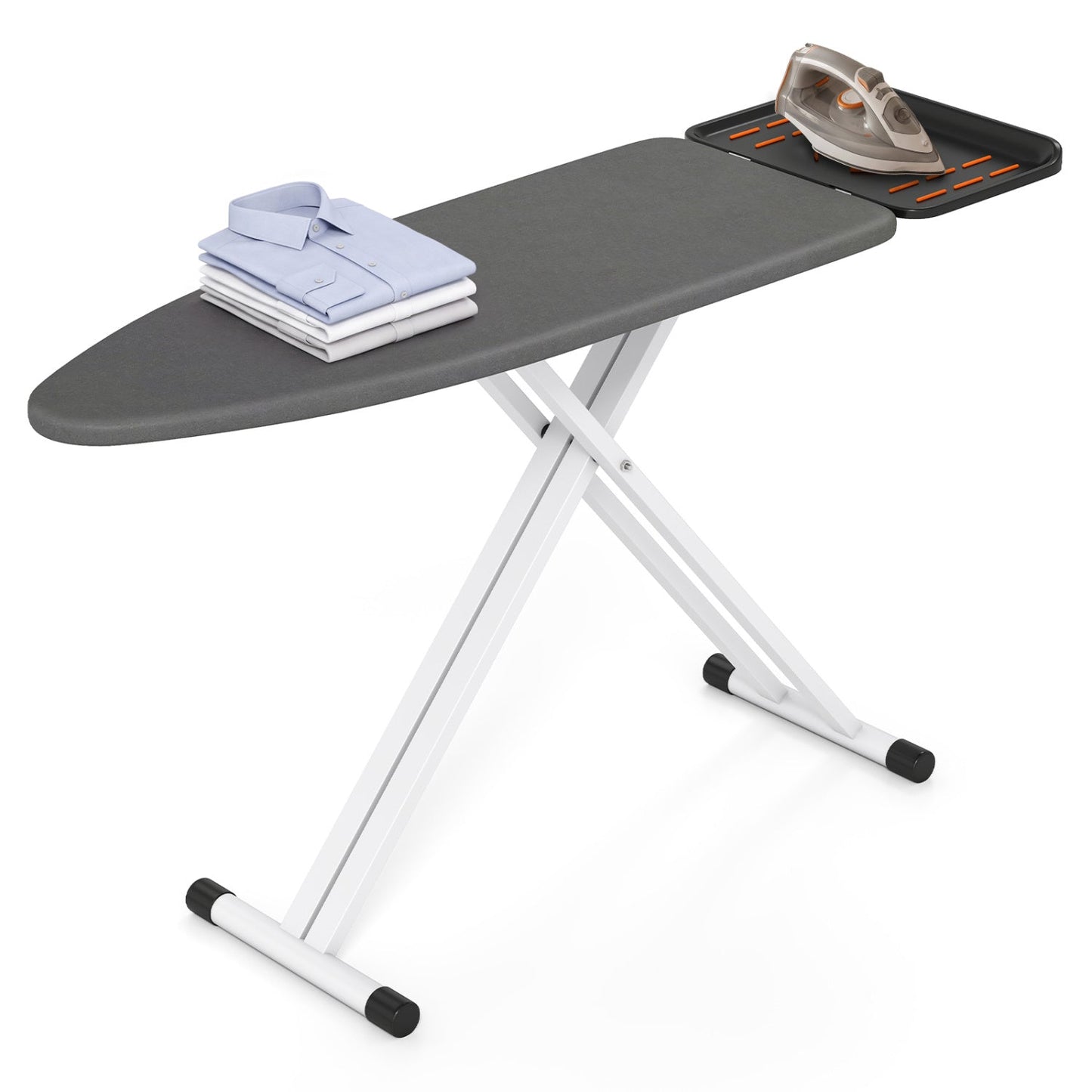 Full-size foldable ironing board with 7 adjustable heights, gray top and white frame on Tampa Home & Garden Store