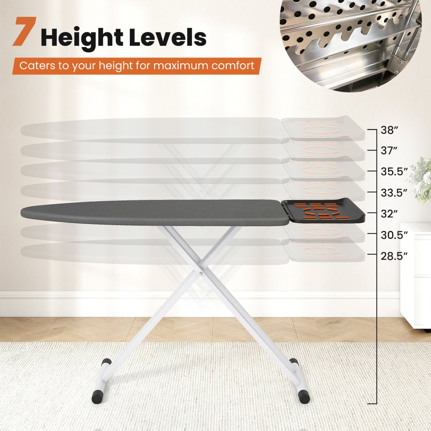Full Size Foldable Ironing Board DirectDeals, 7 height levels, dark gray surface, X-frame legs on Tampa Home & Garden Store