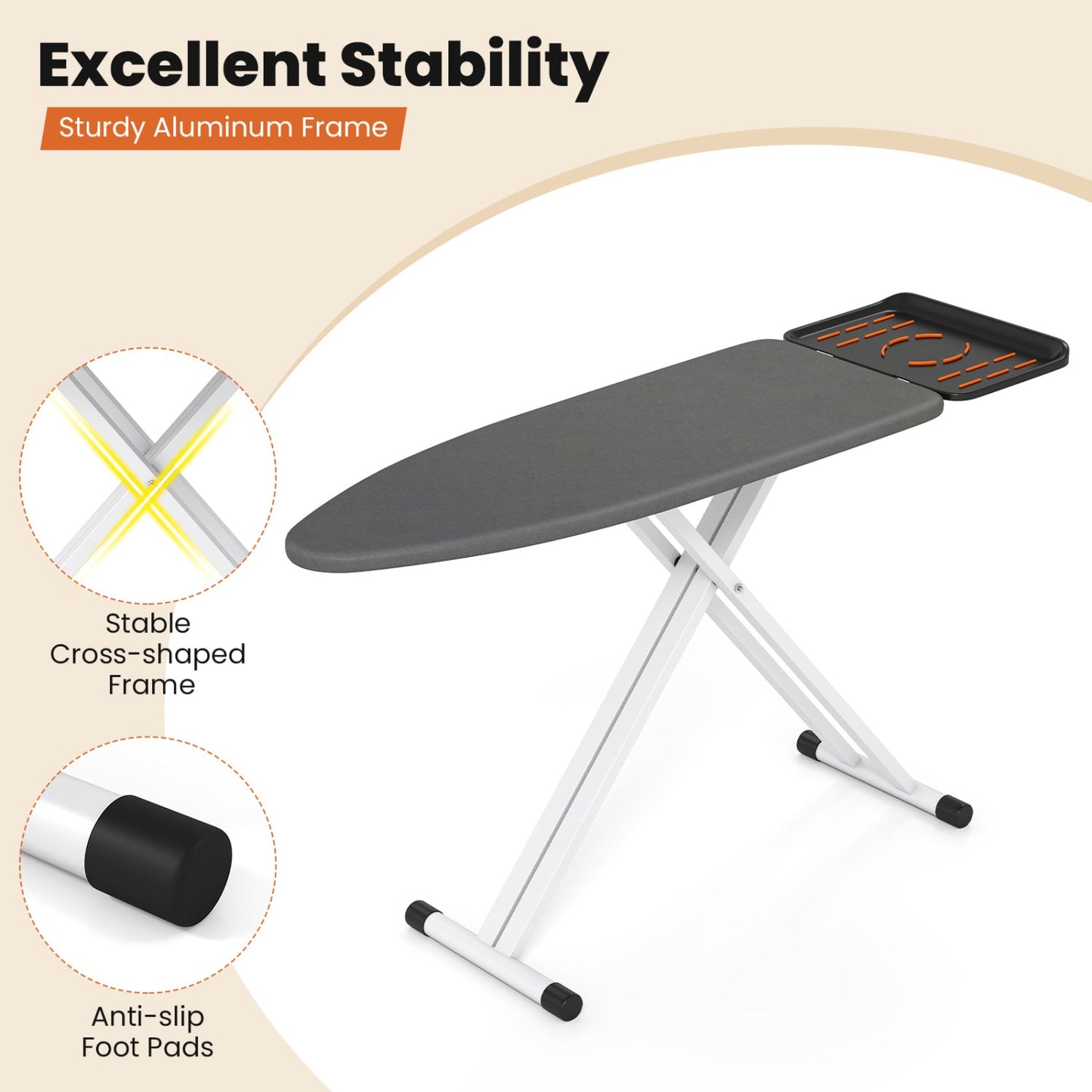 Ironing Board DirectDeals foldable, 7-height adjust, grey surface, anti-slip feet on Tampa Home & Garden Store