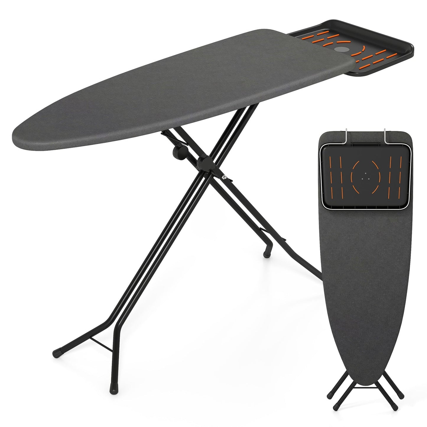 DirectDeals full-size foldable ironing board with collapsible iron rest, dark gray top and black frame, two boards shown on Tampa Home & Garden Store