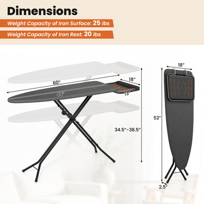 Ironing board DirectDeals full-size foldable with collapsible iron rest, gray top, black frame on Tampa Home & Garden Store