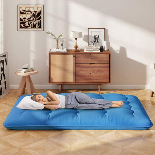 Foldable Futon Mattress with Washable Cover and Carry Bag for Camping Blue-Full Size - Tampa Home & Garden Store