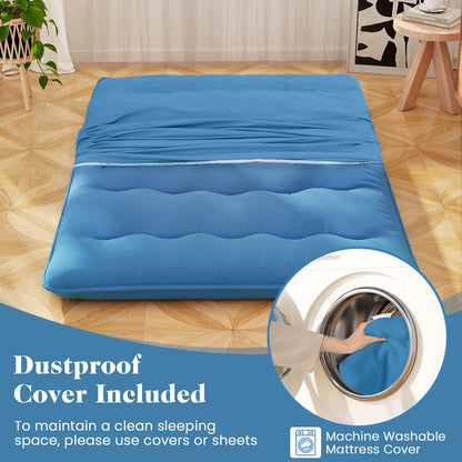 Colchón Futón Plegable con Funda Lavable y Bolsa de Transporte para Acampar Azul-Tamaño Matrimonial