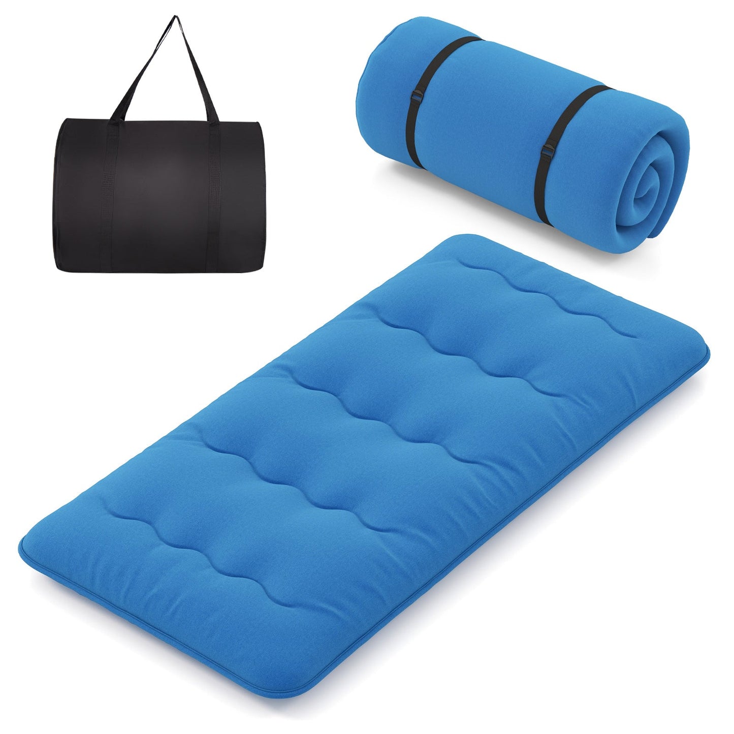 Colchón Futón Plegable con Funda Lavable y Bolsa de Transporte para Acampar Azul-Tamaño Matrimonial