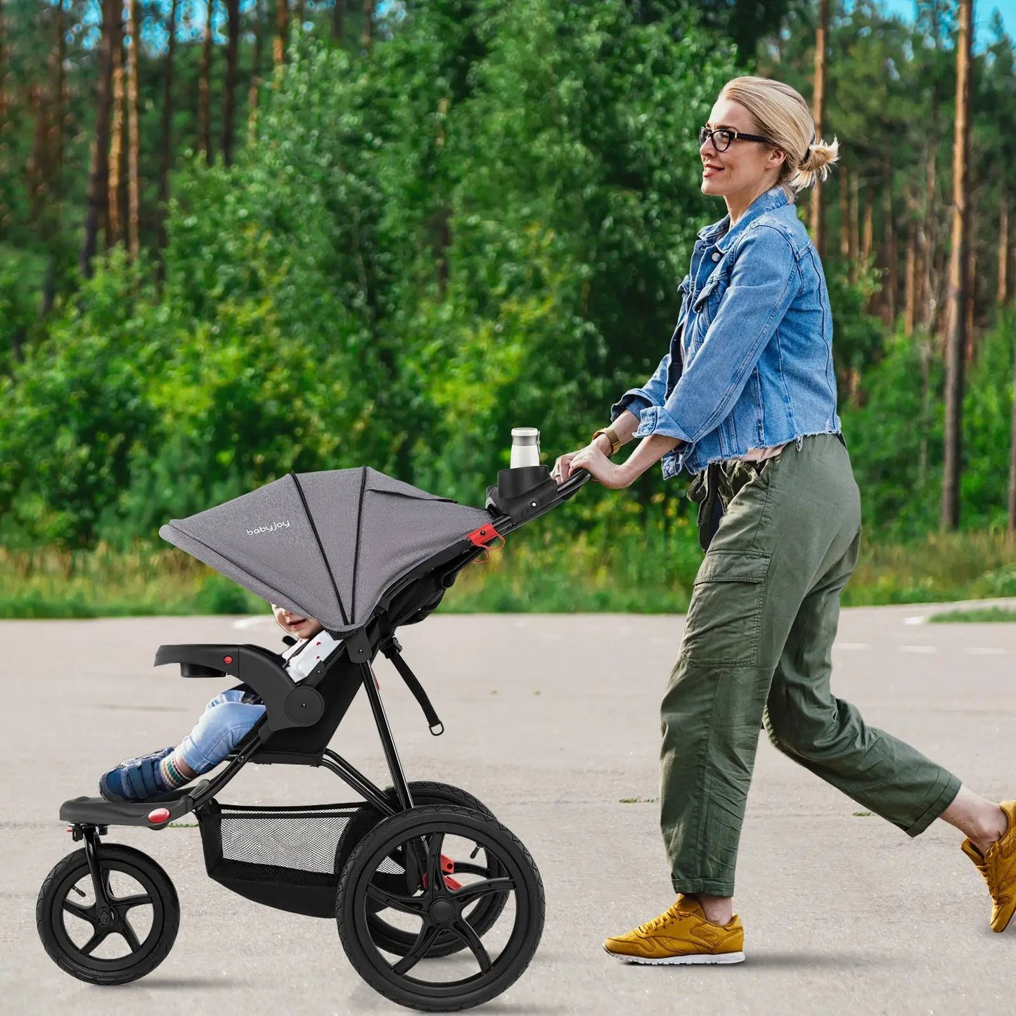 Foldable Jogging Stroller with Detachable Tray