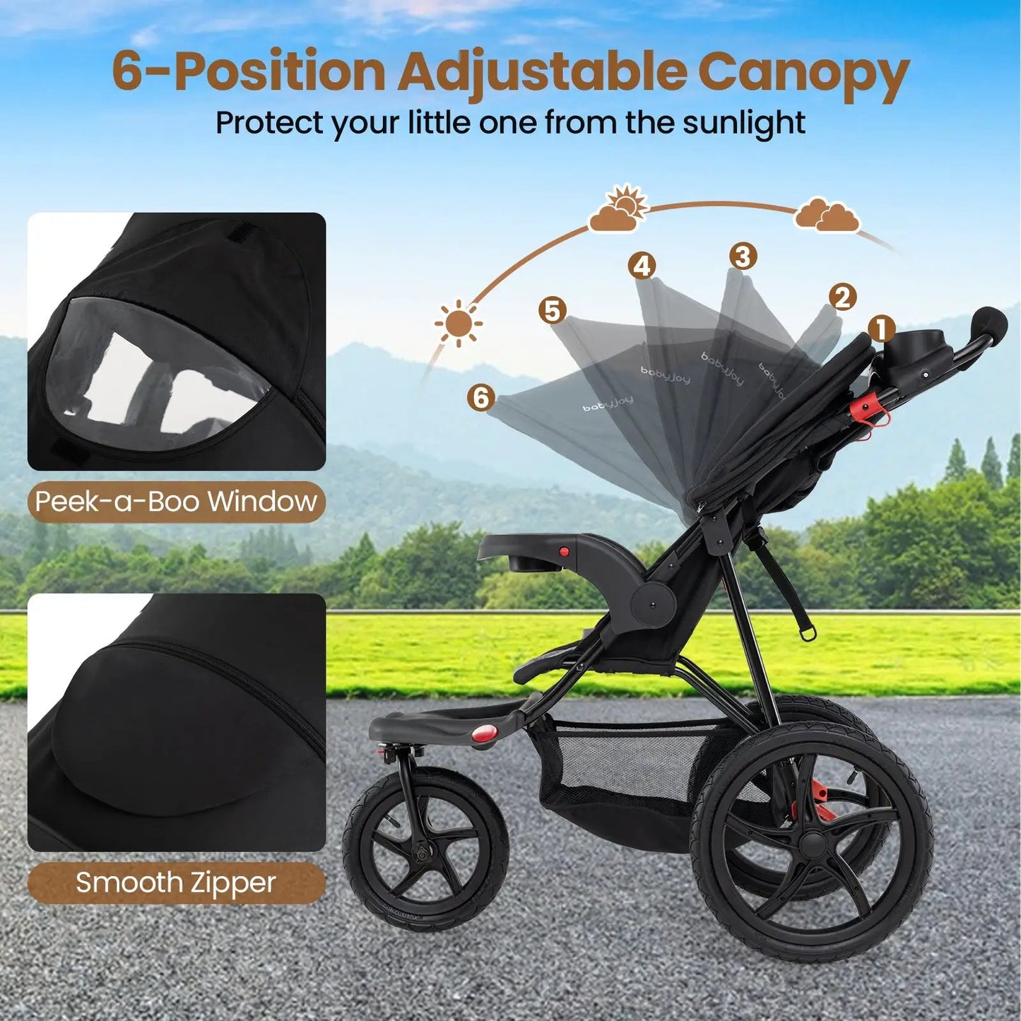 Foldable Jogging Stroller with Detachable Tray