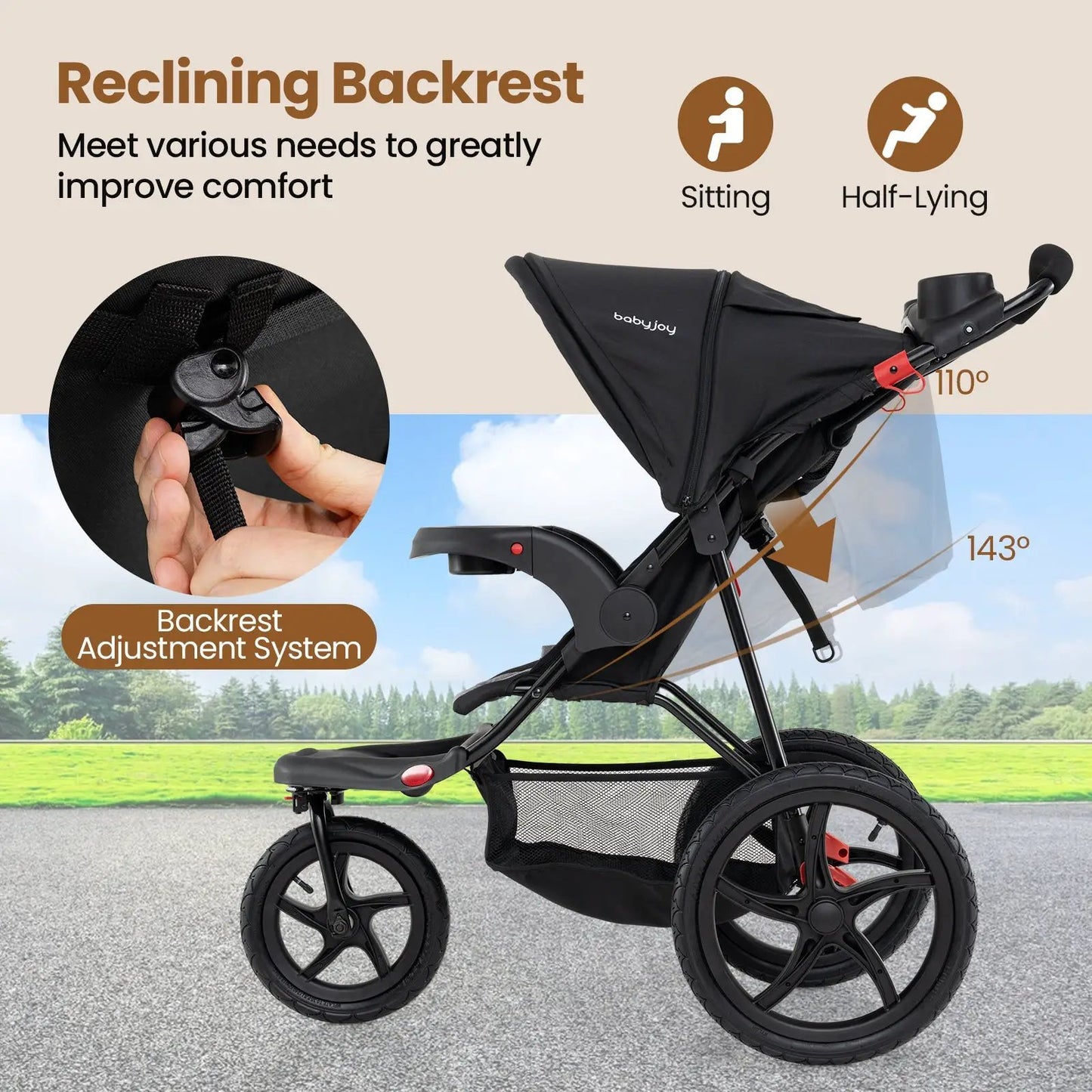 Foldable Jogging Stroller with Detachable Tray