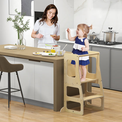 3-in-1 Foldable Kitchen Standing Tower for Toddlers natural wood finish with chalkboard on Tampa Home & Garden Store