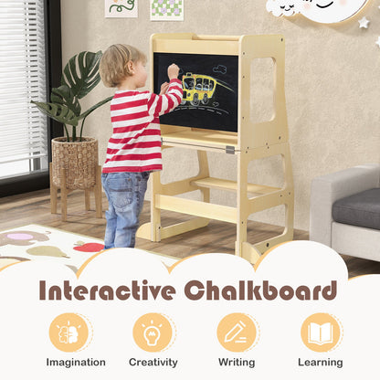 3-in-1 Foldable Kitchen Standing Tower with Chalkboard, natural wood DirectDeals on Tampa Home & Garden Store