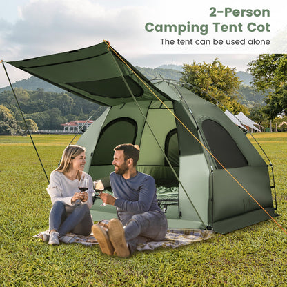 GemGear 5-in-1 2-Person Foldable Camping Tent Cot with Air Mattress green tent in field on Tampa Home & Garden Store