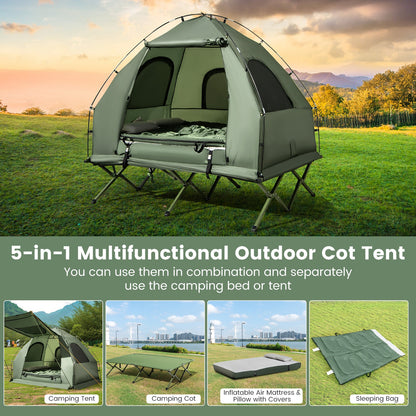 5-in-1 GemGear 2-person camping tent cot with air mattress and sleeping bag, green on Tampa Home & Garden Store