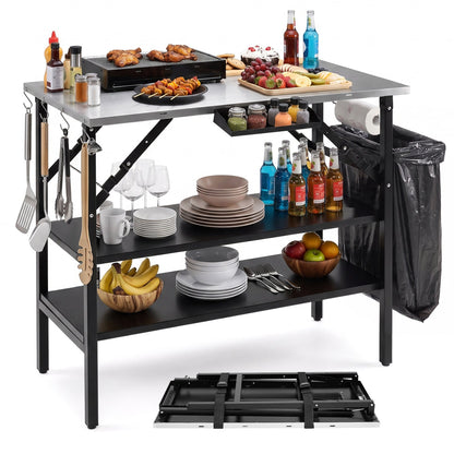 Foldable Outdoor Cook Station DirectDeals with removable shelves and grill top, utensil hooks on Tampa Home & Garden Store