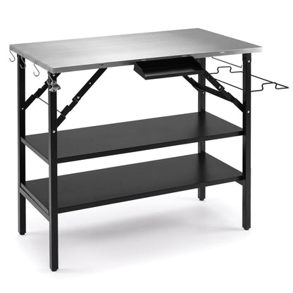 DirectDeals Foldable Outdoor Cook Station with stainless top, black frame, removable shelf on Tampa Home & Garden Store