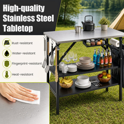 Foldable Outdoor Cook Station by DirectDeals with stainless steel tabletop and shelves on Tampa Home & Garden Store