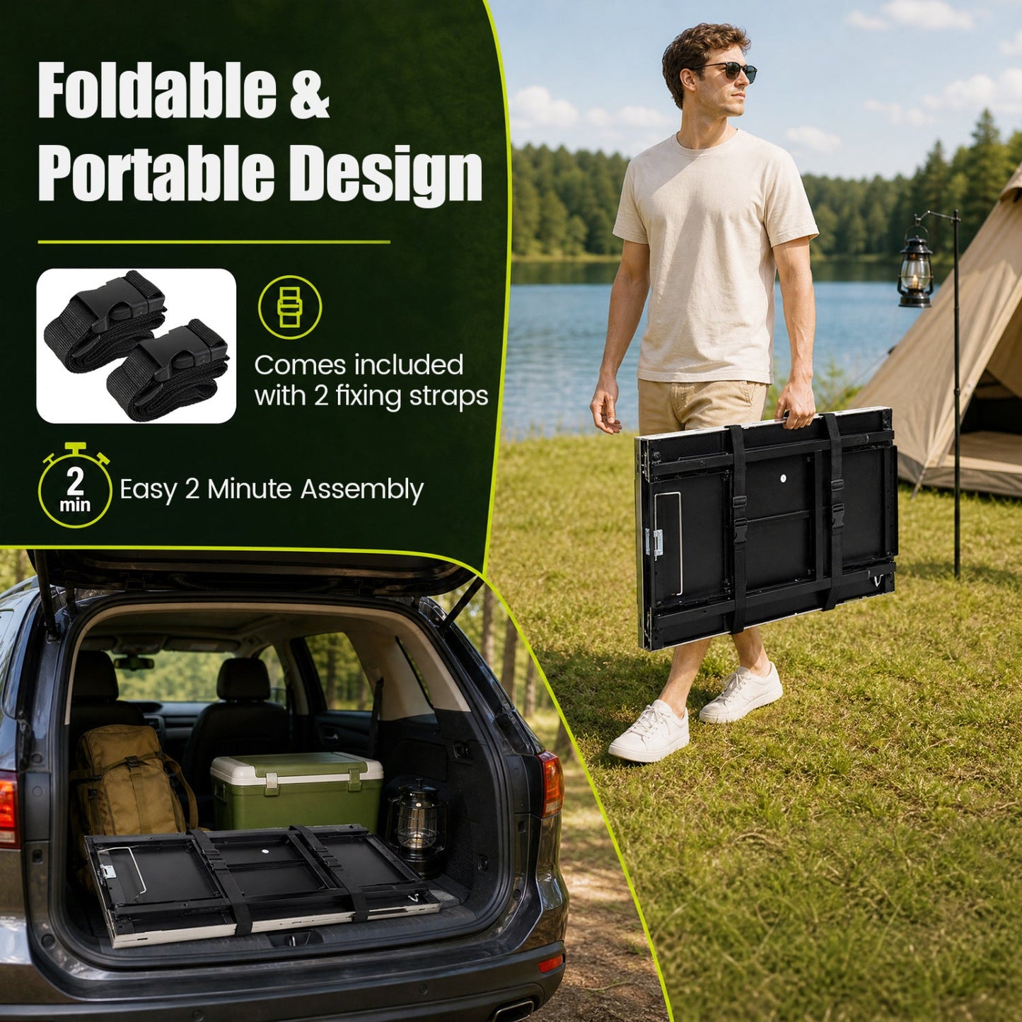 DirectDeals Foldable Black Outdoor Cook Station with removable shelves and included straps on Tampa Home & Garden Store