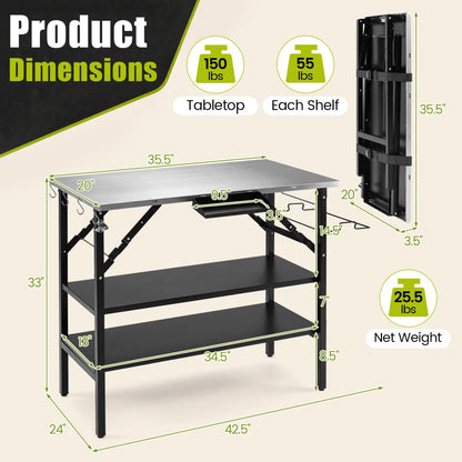 DirectDeals foldable outdoor cook station with removable shelves, stainless top, black frame on Tampa Home & Garden Store