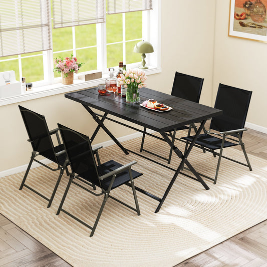 Foldable Outdoor Dining Table 48inch x 30inch Rectangular Metal Patio Table with Slatted Tabletop-Black - Tampa Home & Garden Store