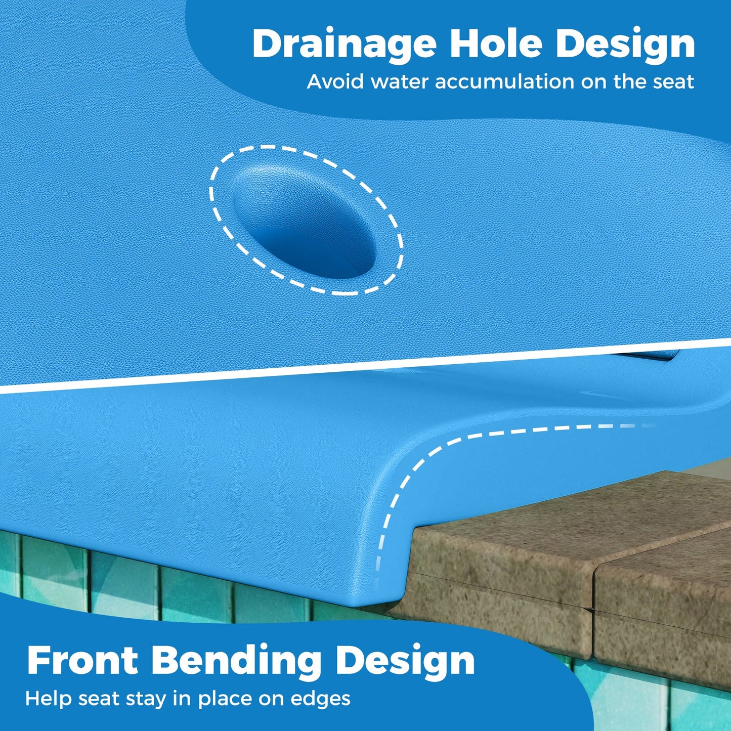 Silla plegable de piscina para exterior con asa y respaldo - Azul
