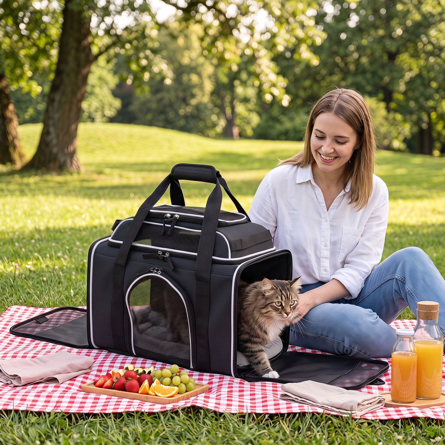 Rolling pet carrier with wheels for cats and small dogs by DirectDeals, black mesh on Tampa Home & Garden Store