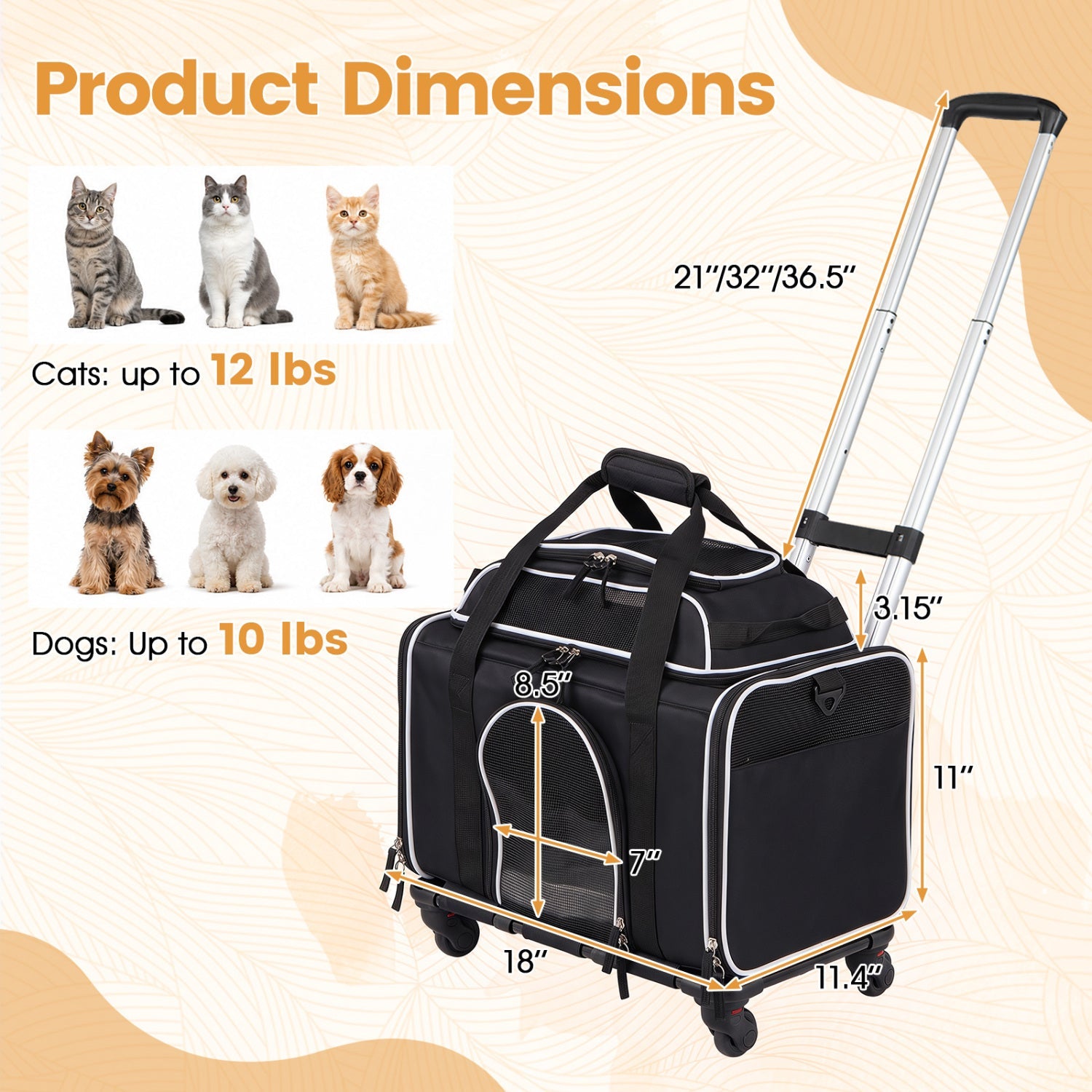 DirectDeals rolling pet carrier with wheels for cats and small dogs, black with mesh front on Tampa Home & Garden Store