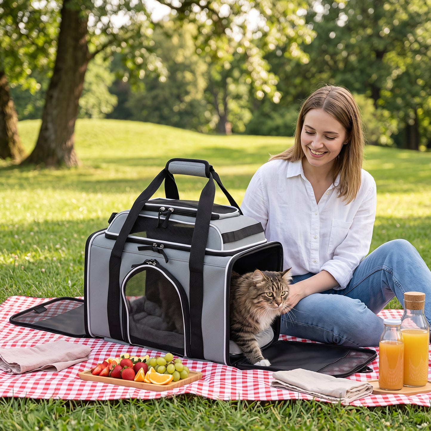 Rolling Pet Carrier with Wheels for Cats & Small Dogs, with mesh windows, black handles on Tampa Home & Garden Store