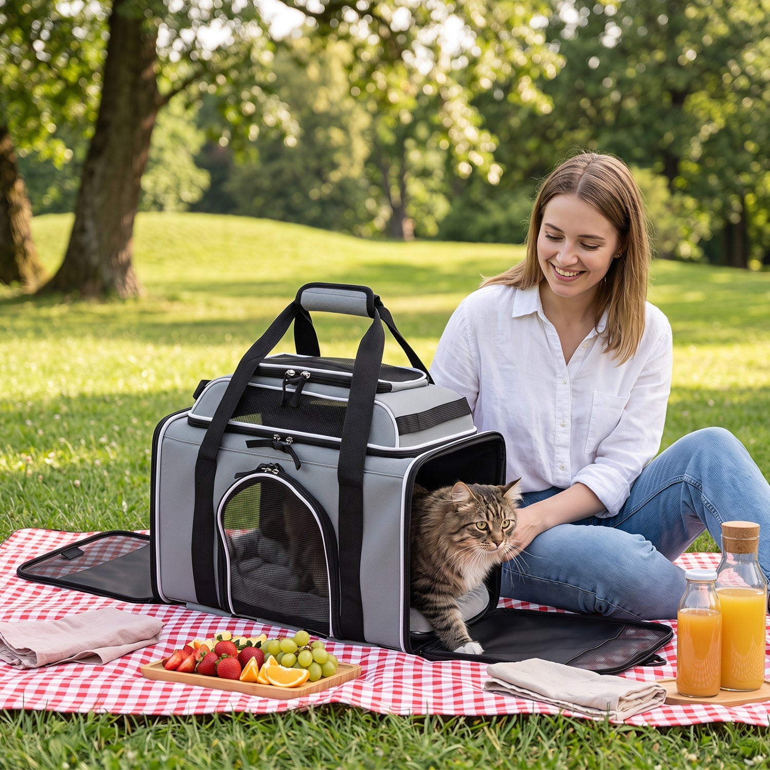 Rolling Pet Carrier with Wheels for Cats & Small Dogs, with mesh windows, black handles on Tampa Home & Garden Store