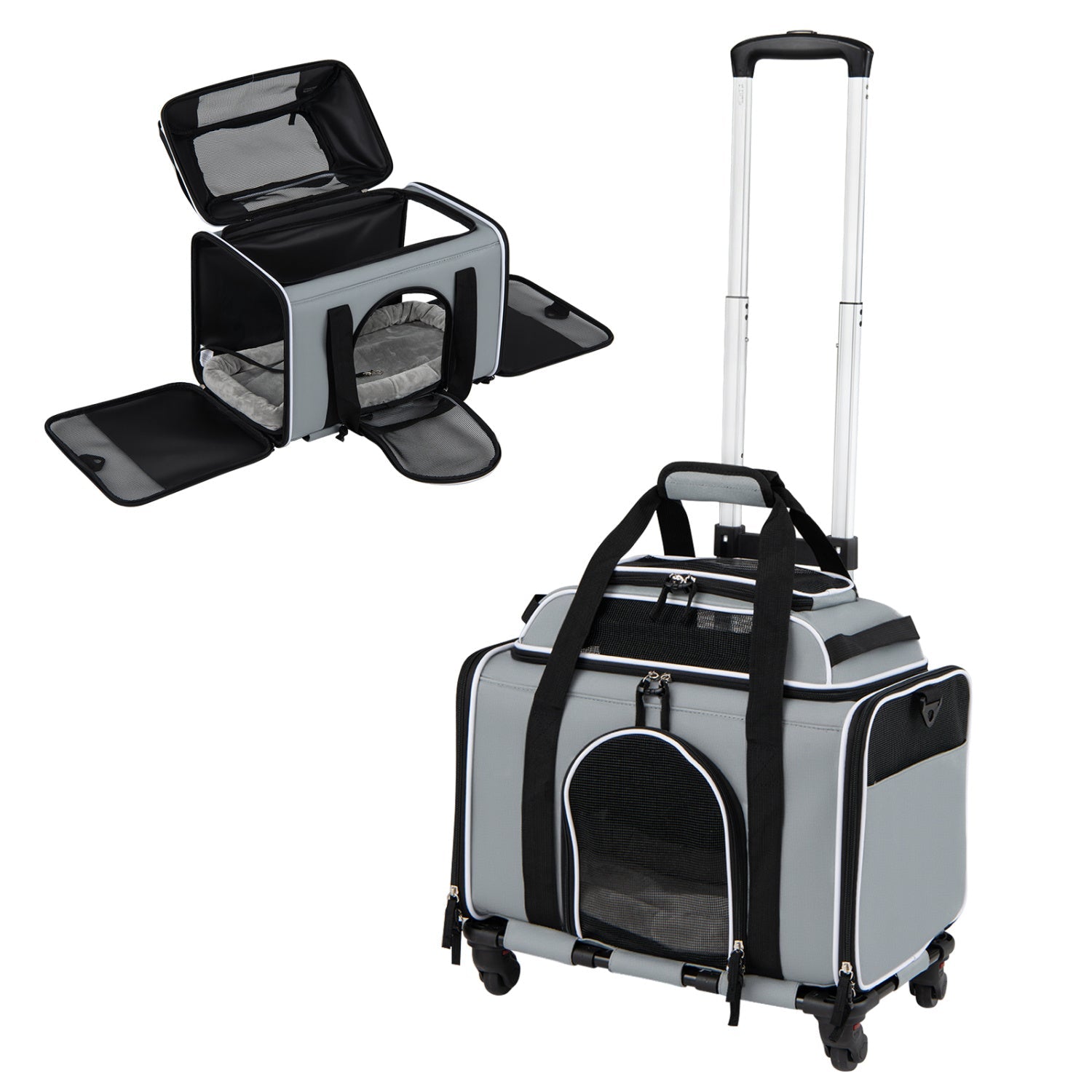 Rolling pet carrier with wheels for cats and small dogs by DirectDeals with mesh panels on Tampa Home & Garden Store