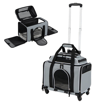 Rolling pet carrier with wheels for cats and small dogs by DirectDeals with mesh panels on Tampa Home & Garden Store