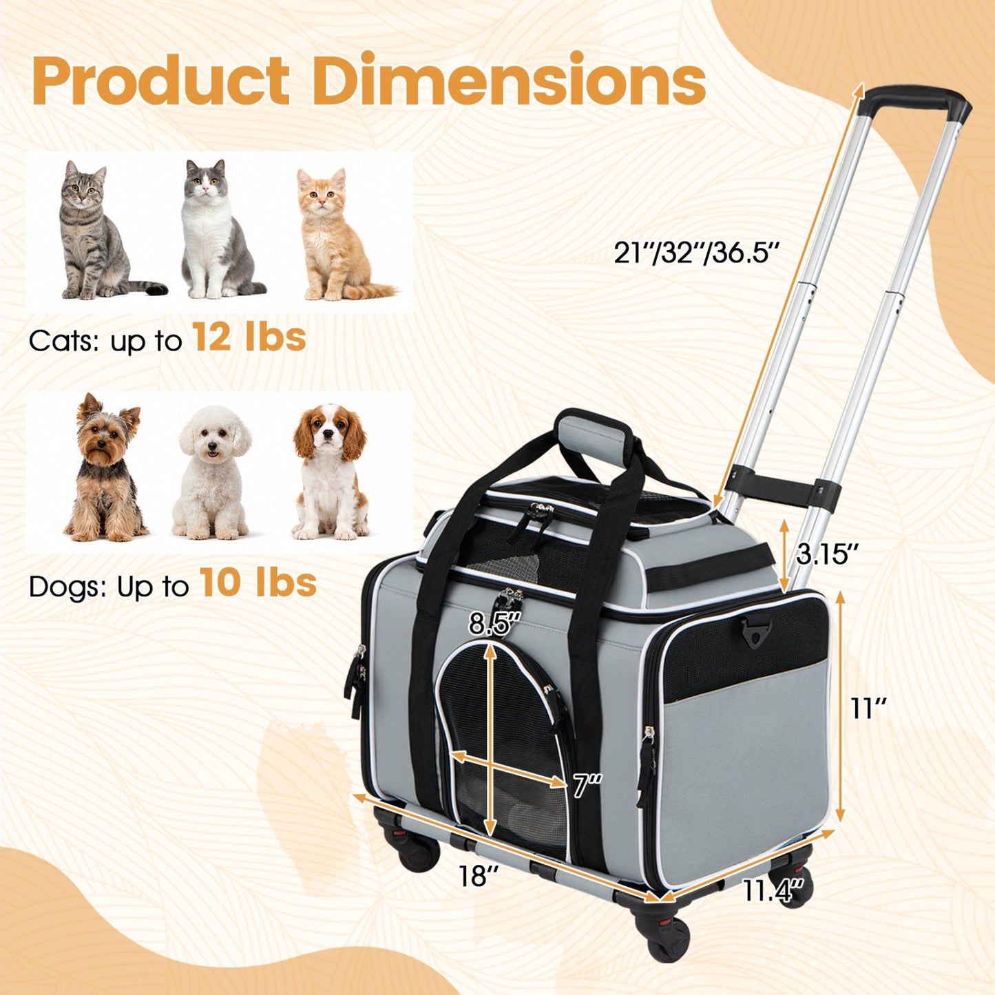 Rolling Pet Carrier with Wheels DirectDeals extendable handle for 12 lb cats or 10 lb dogs on Tampa Home & Garden Store