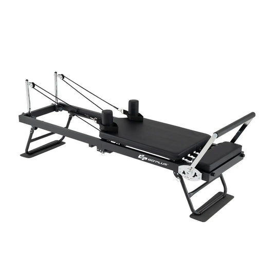 Foldable Pilates Reformer for home gym with black frame and padded carriage GOPLUS on Tampa Home & Garden Store