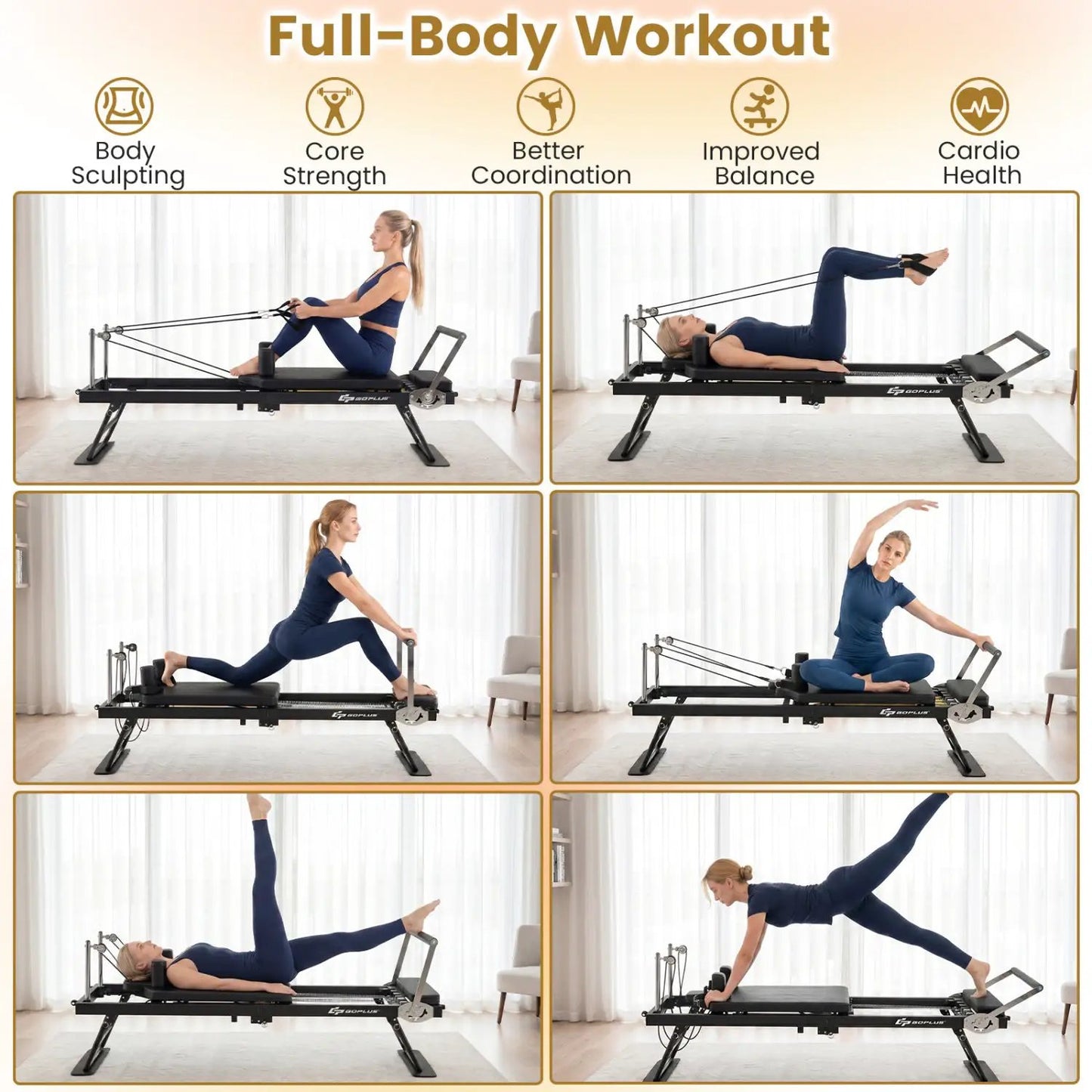 Foldable Pilates Reformer for Home Gym Equipment