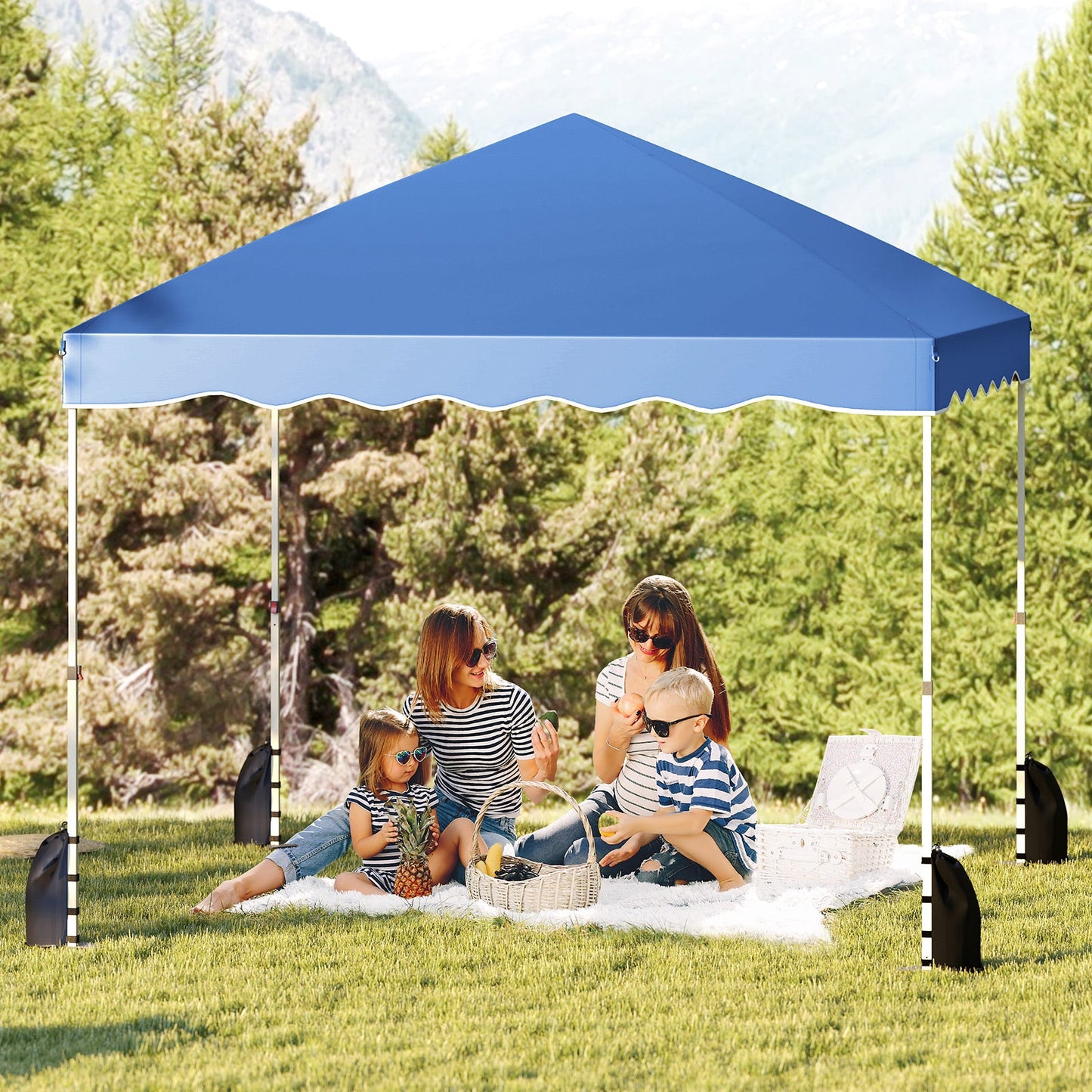 Foldable 10 X 10 Feet Pop up Canopy Tent with Wheeled Bag-Blue