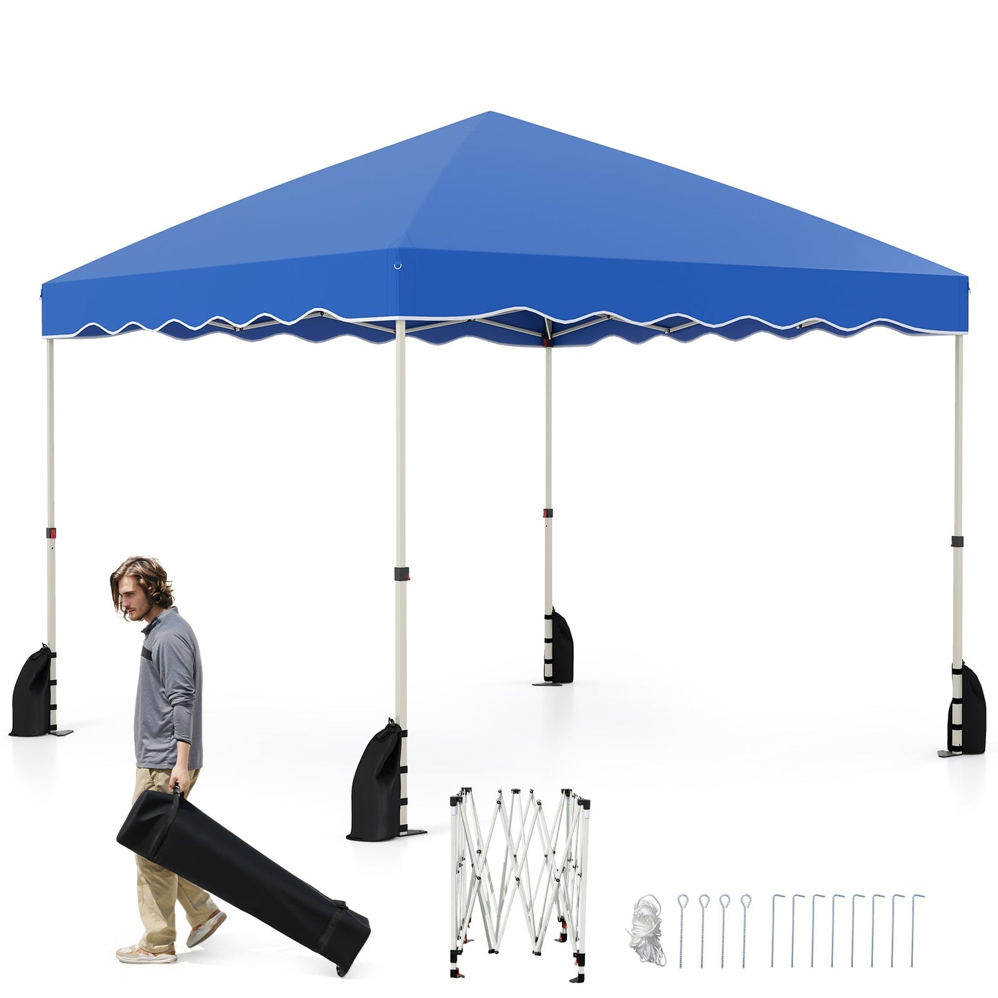 Foldable 10 X 10 Feet Pop up Canopy Tent with Wheeled Bag-Blue