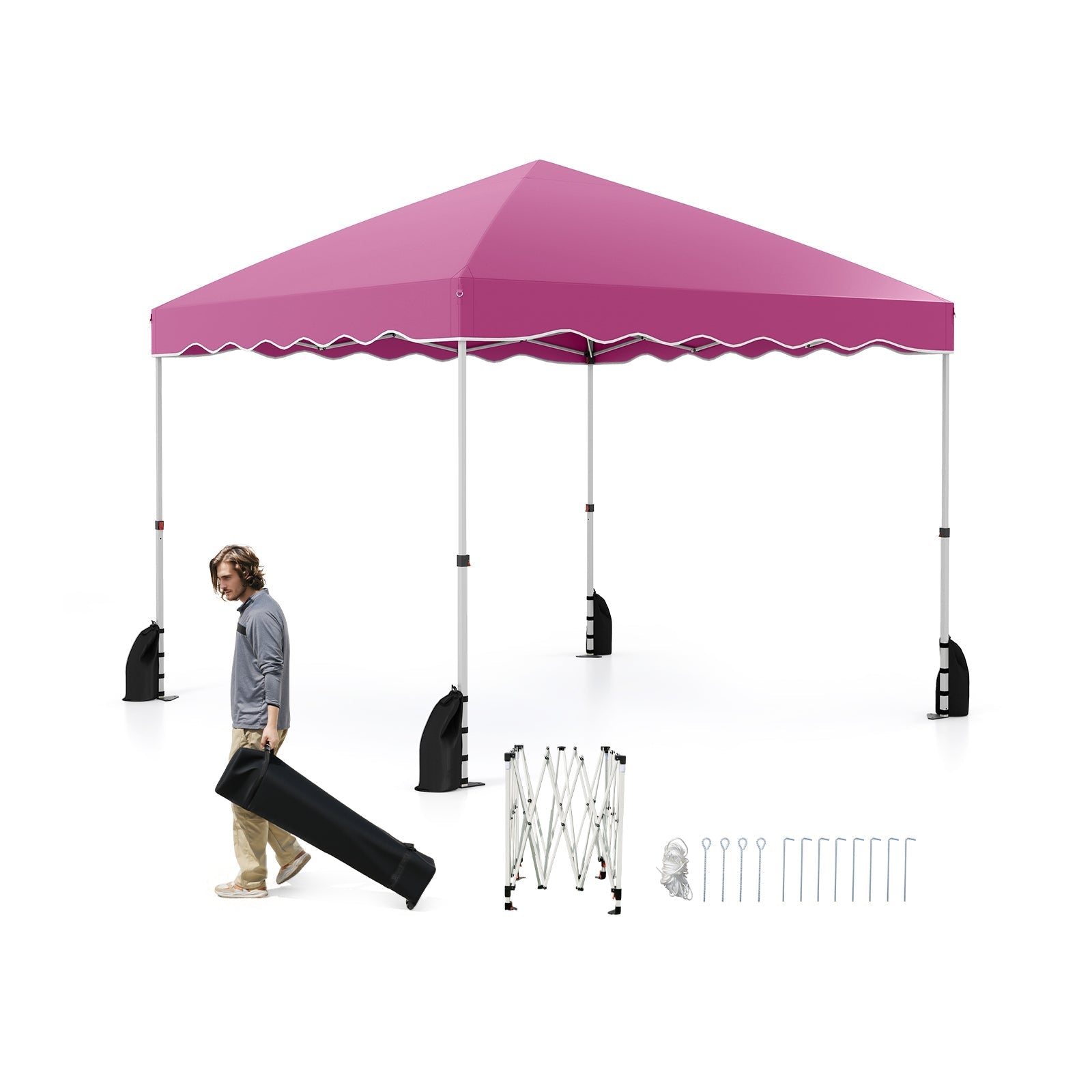 GemGear foldable 10x10 pop-up canopy tent with wheeled bag, pink canopy on Tampa Home & Garden Store