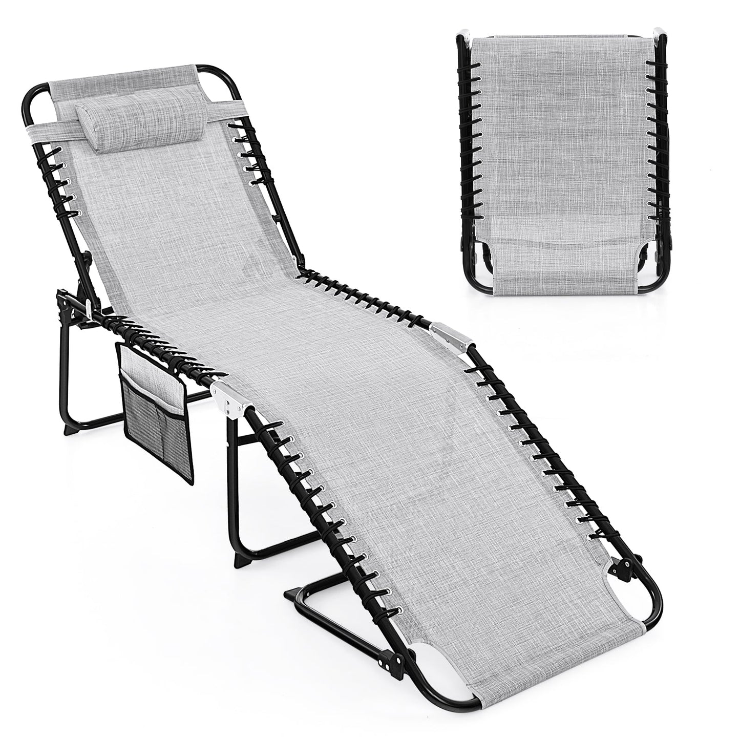 Tumbona reclinable plegable con respaldo y reposapiés ajustables - Beige