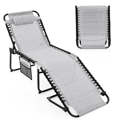 Tumbona reclinable plegable con respaldo y reposapiés ajustables - Beige