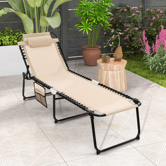 Foldable Recline Lounge Chair with Adjustable Backrest and Footrest-Beige - Tampa Home & Garden Store