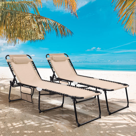 Foldable Recline Lounge Chair with Adjustable Backrest and Footrest-Beige - Tampa Home & Garden Store