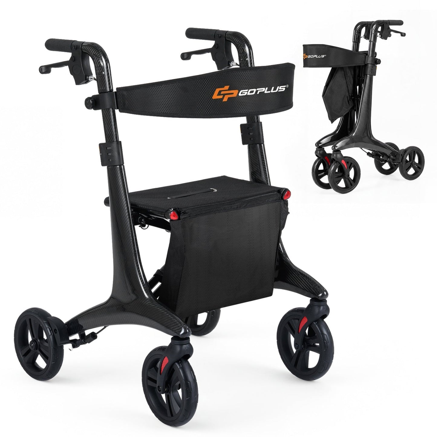 Foldable Rollator Rolling Walker with Seat for Seniors-Black