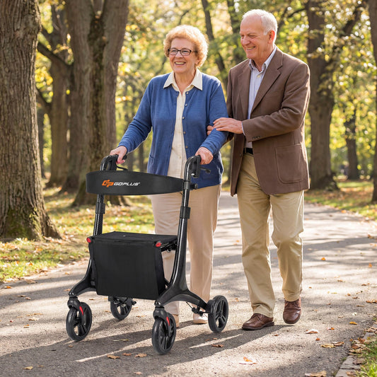 Foldable Rollator Rolling Walker with Seat for Seniors-Black - Tampa Home & Garden Store