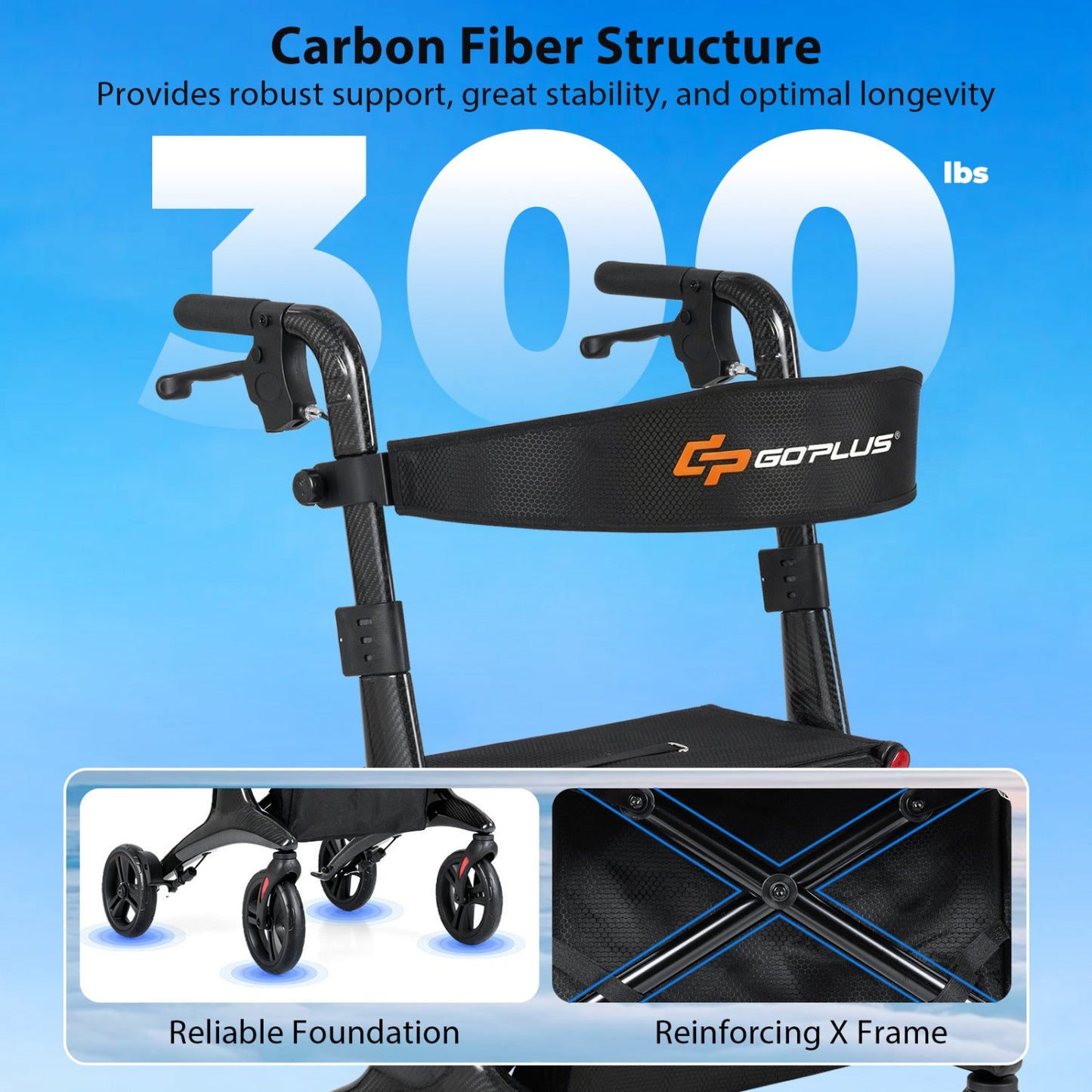 Foldable Rollator Rolling Walker with Seat for Seniors-Black